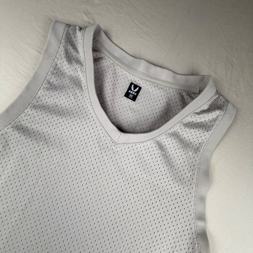 ASRV Mesh Jersey Tank Top Mens Medium Light Gray Solid Breathable STRETCH